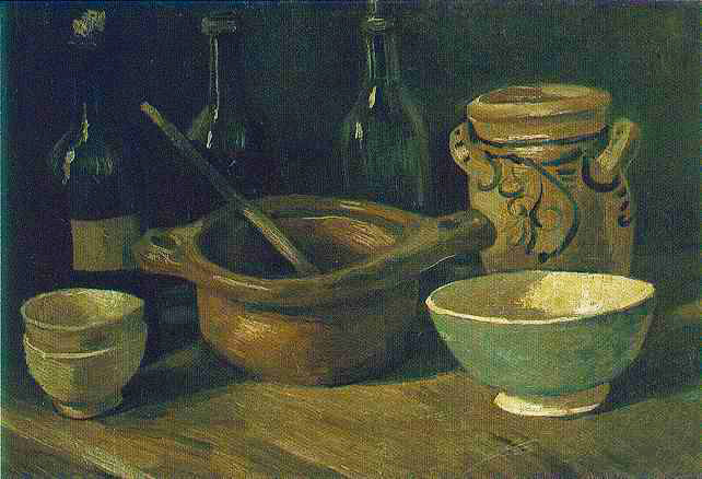 Картина Ван Гога Натюрморт с глиняной посудой и бутылями 1885